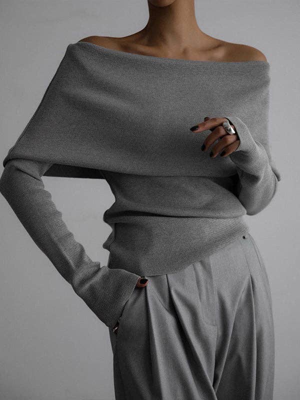 Off Shoulder Sweater : RED / M