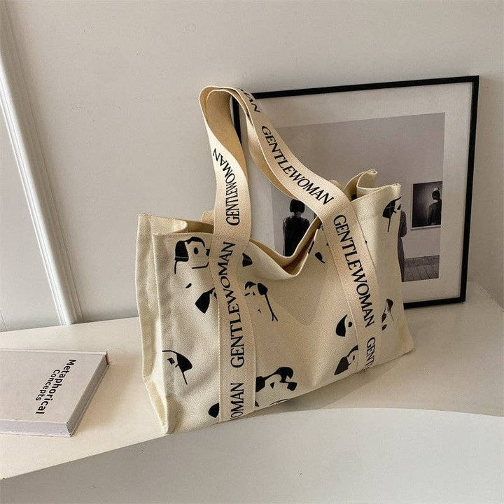 Chic Canvas Tote Bag Letter Print