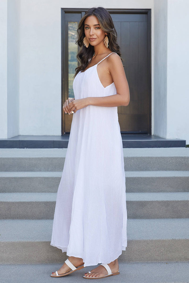 GAUZE MAXI DRESS: White / XS