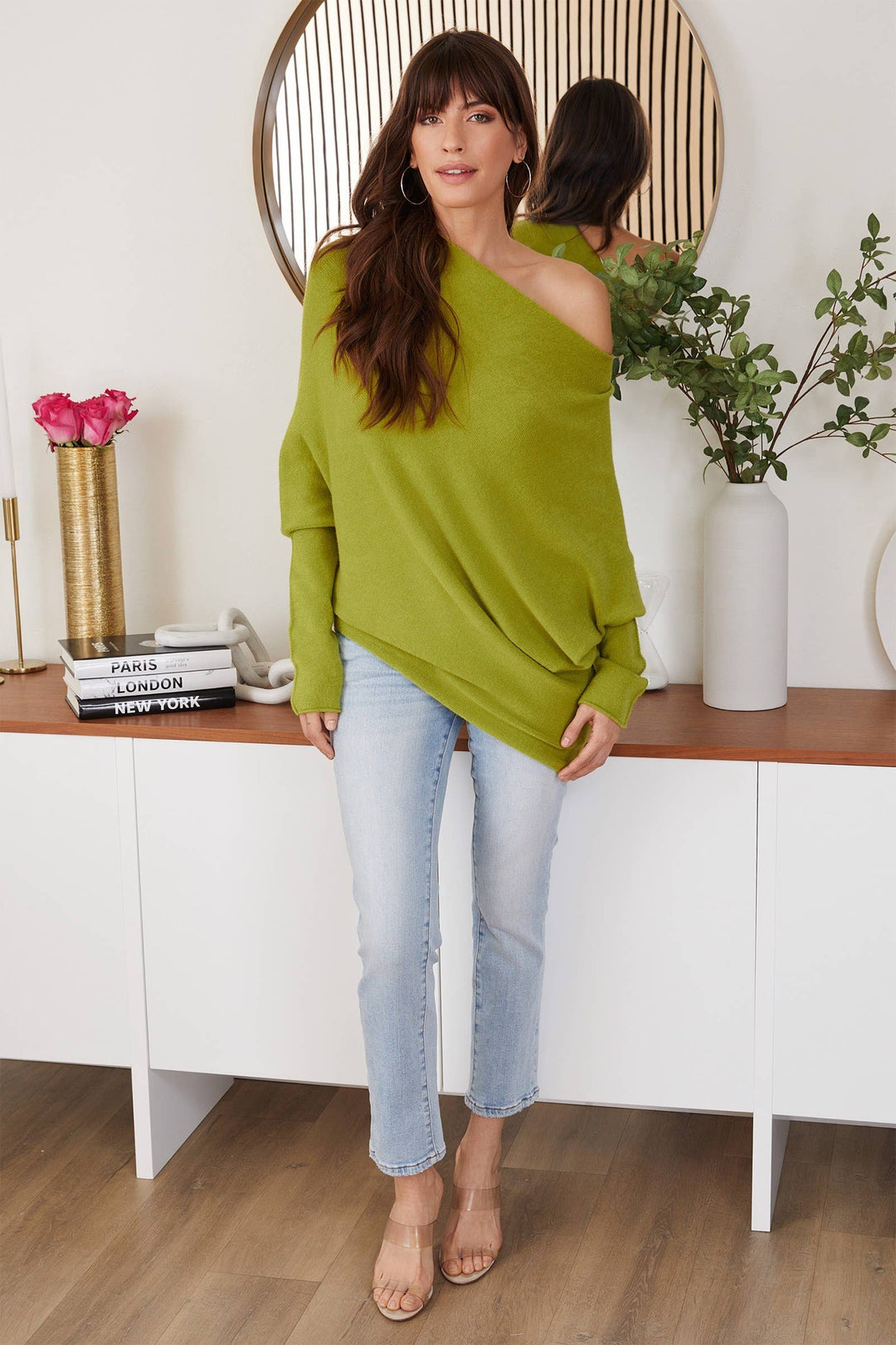 ASYMMETRICAL SWEATER-LIME:M/L