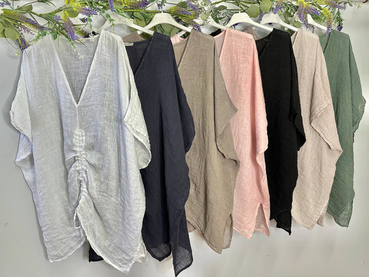 Linen Scrunchy Top : White / Linen