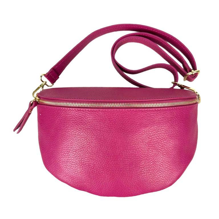 Large Italian Leather Waist Bag: Red