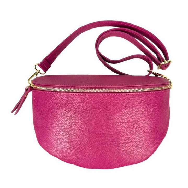 Large Italian Leather Waist Bag: Red