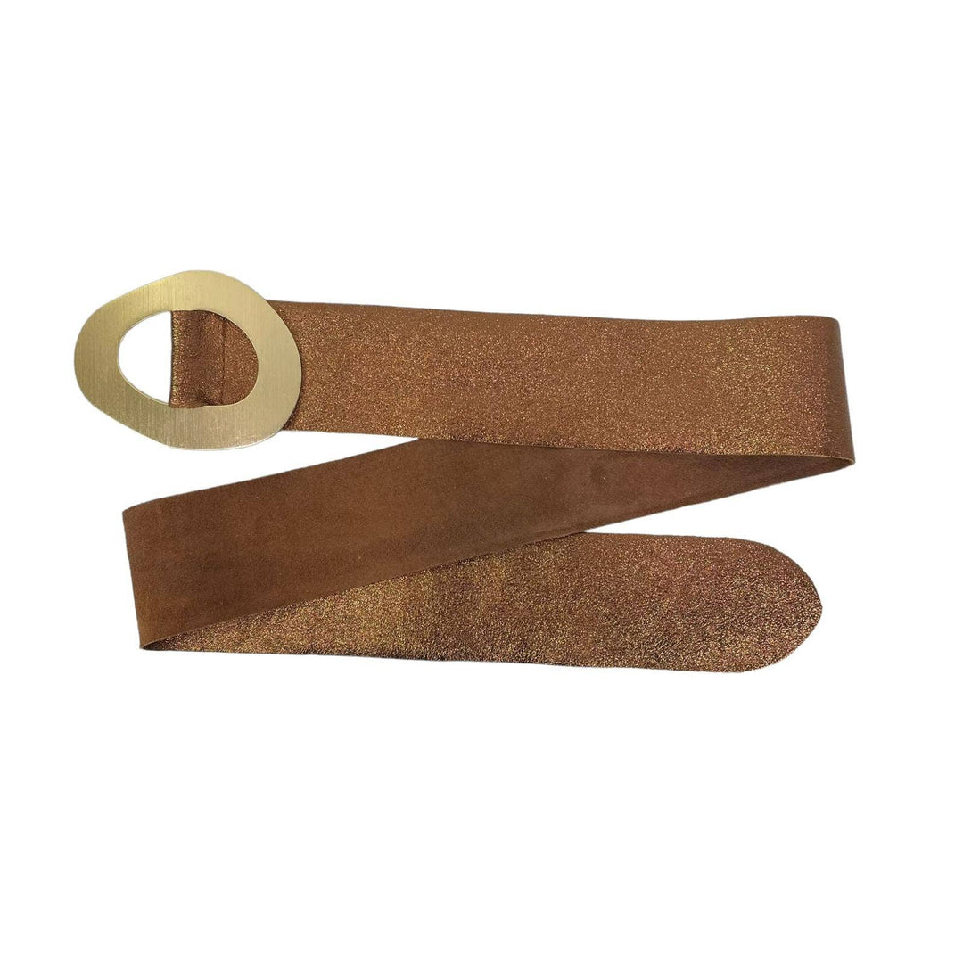 Metallic Leather Suede Belt : Olive green