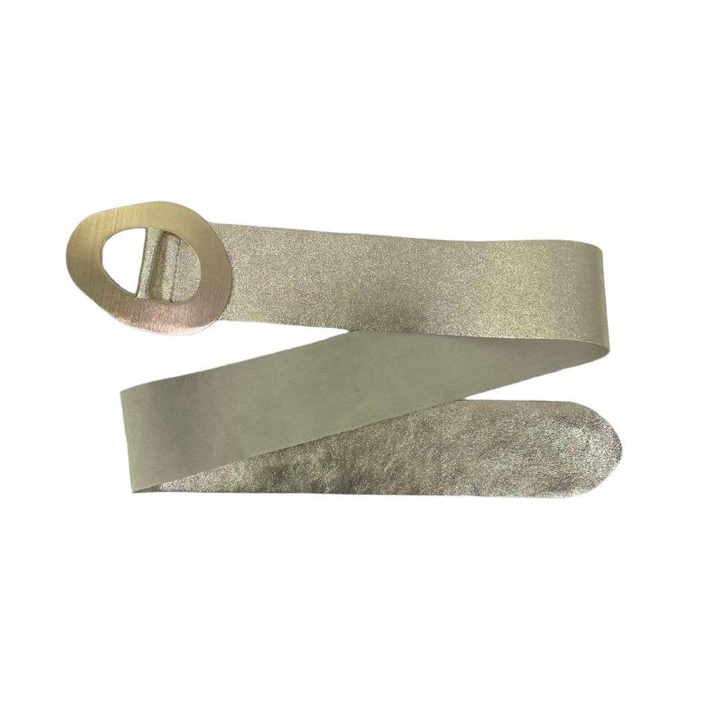 Metallic Leather Suede Belt : Olive green