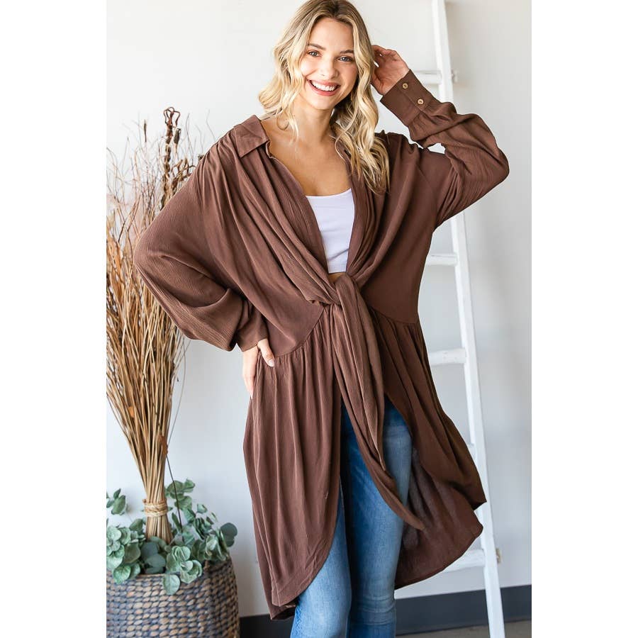 TIE FRONT  L/S TOP: BLACK
