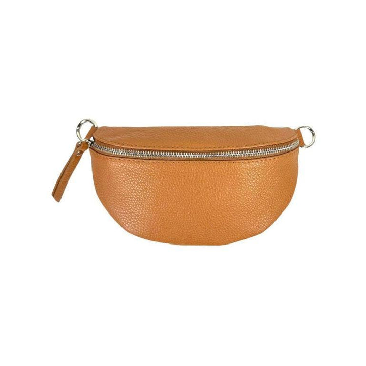 Italian Leather Waist Bag with Zipper: Taupe