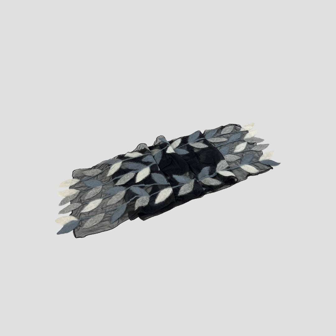 Leaf Merino Wool Handmade Felt Scarf: Tur-Green