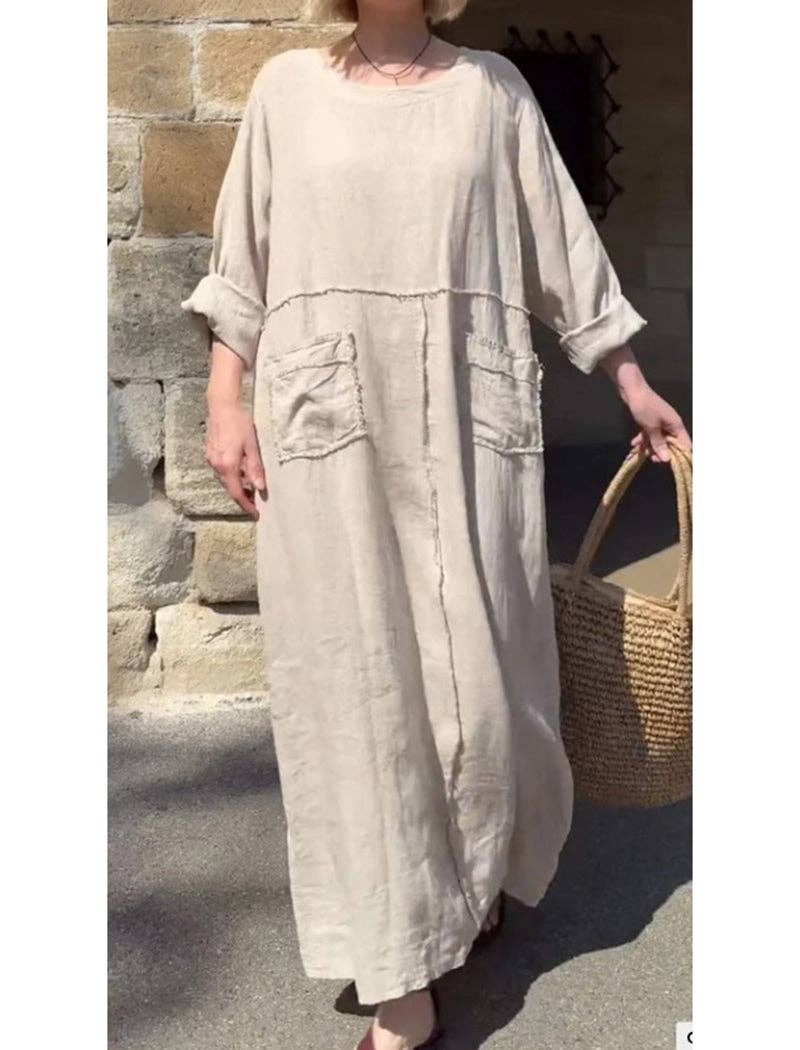 Pocket Maxi Dress: RED / M