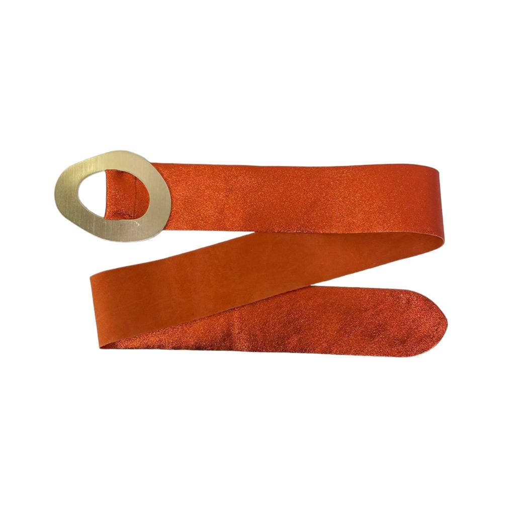 Metallic Leather Suede Belt : Olive green