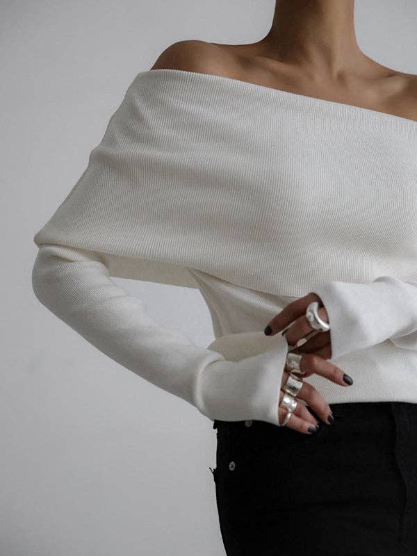 Off Shoulder Sweater: RED / L