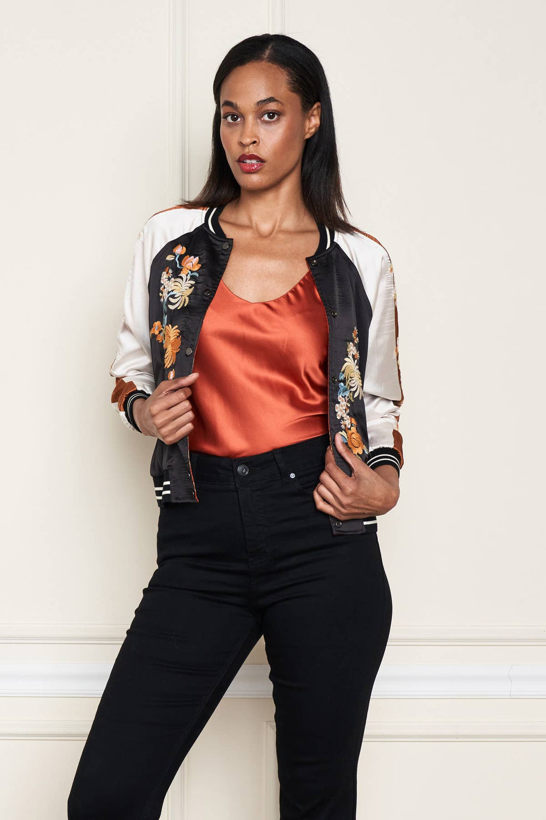 Reversible Satin Rust Jkt: Blk/ S