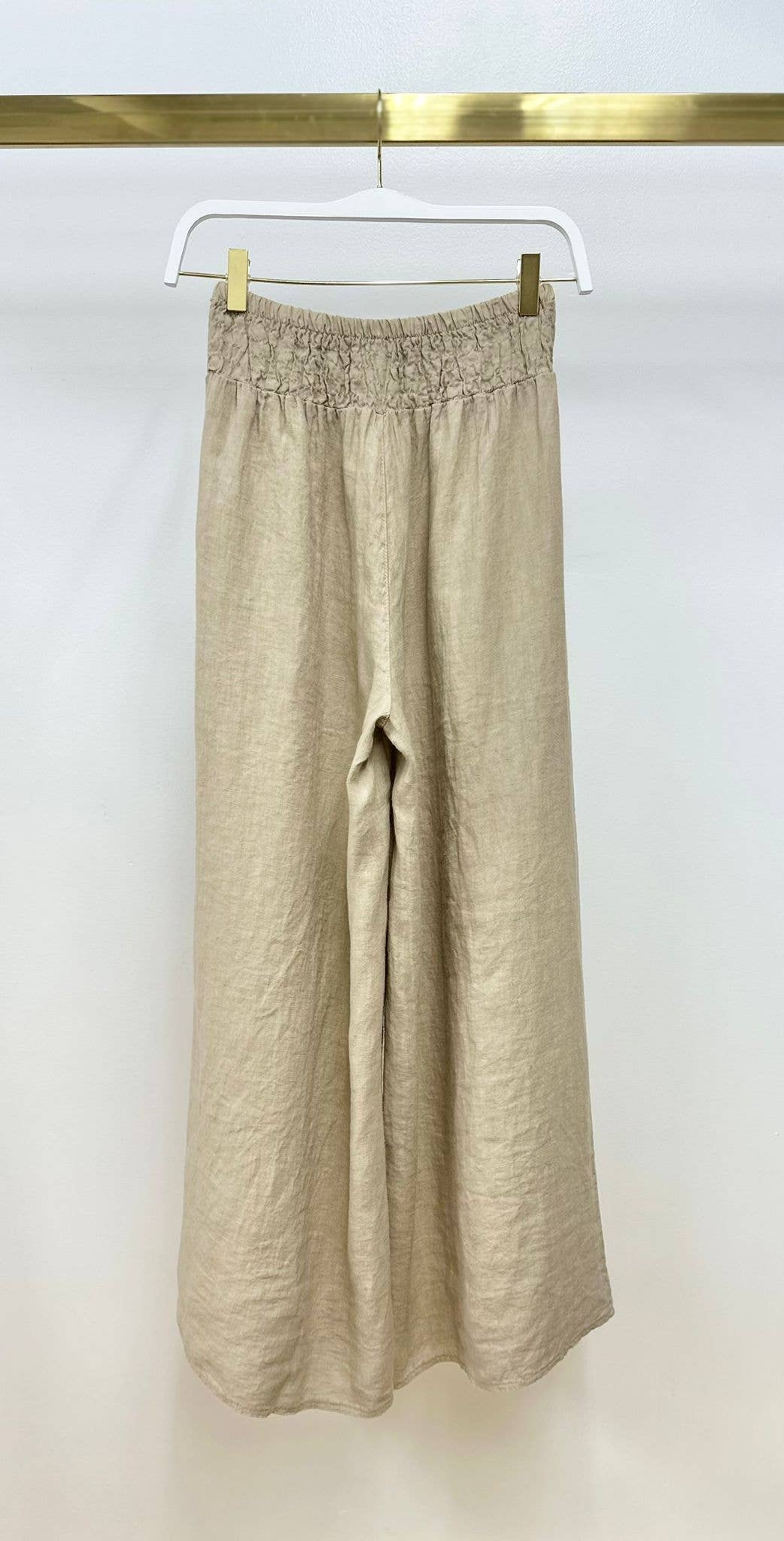 LINEN WIDE LEG: Earth Beige S