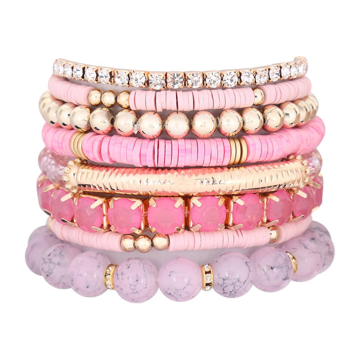MIX BEAD CHARM STRETCH BRACELET: WHITE