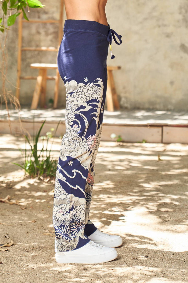 Dragon Print Pant: Navy / Small