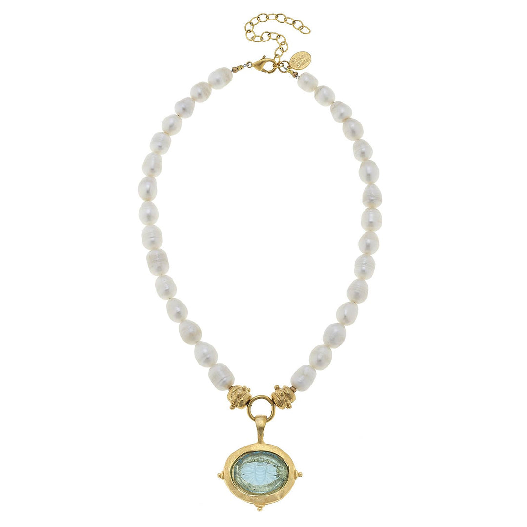 Aqua Venetian Glass Bee Freshwater Pearl