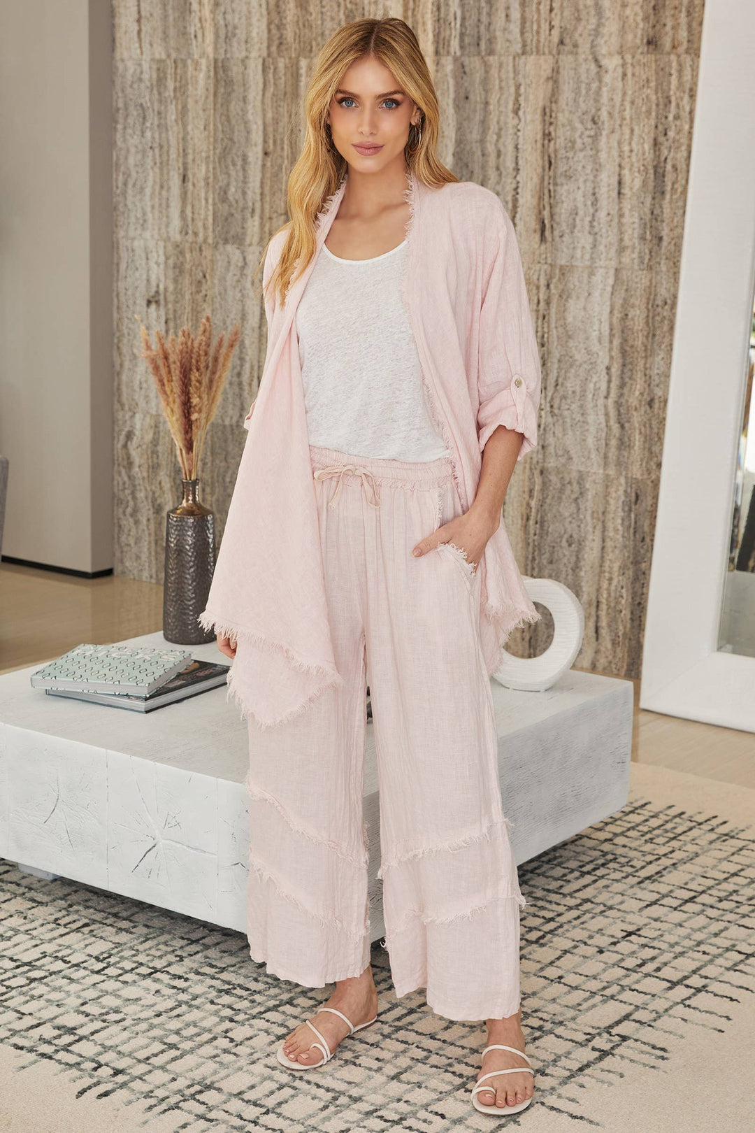 LINEN ASYMMETRICAL CARDI Beige / M
