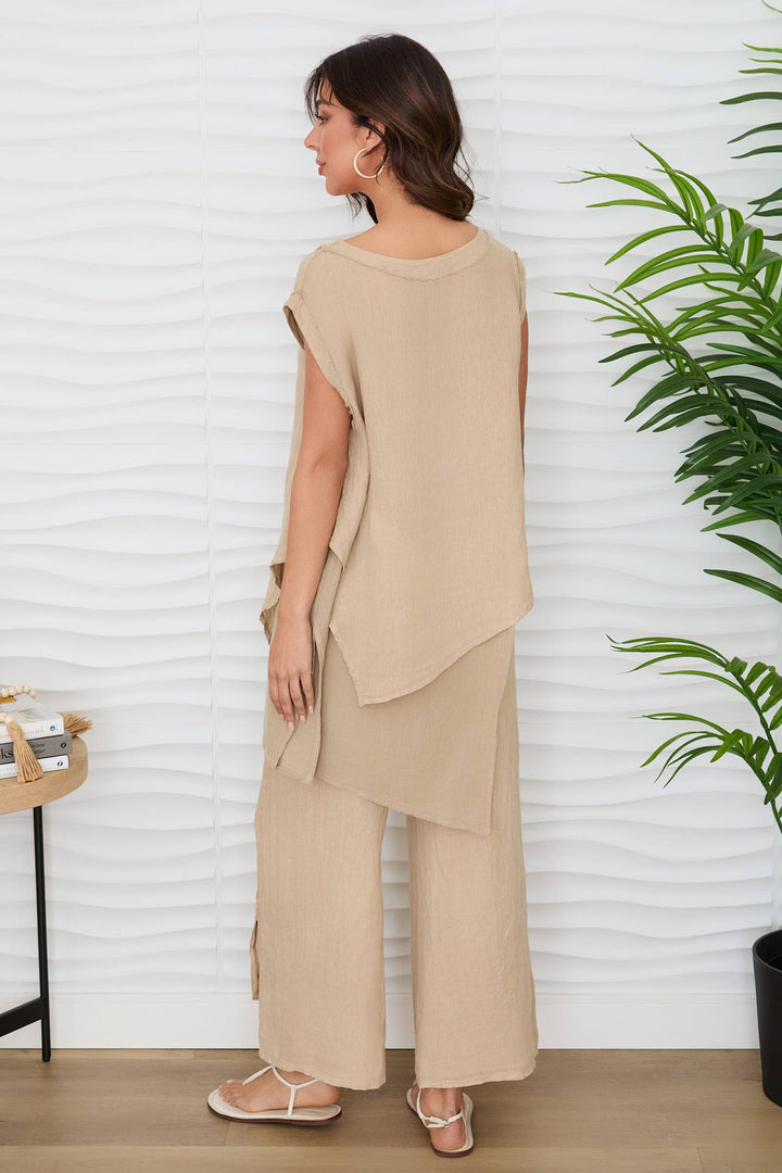 HI-LOW LINEN TOP  Beige / M