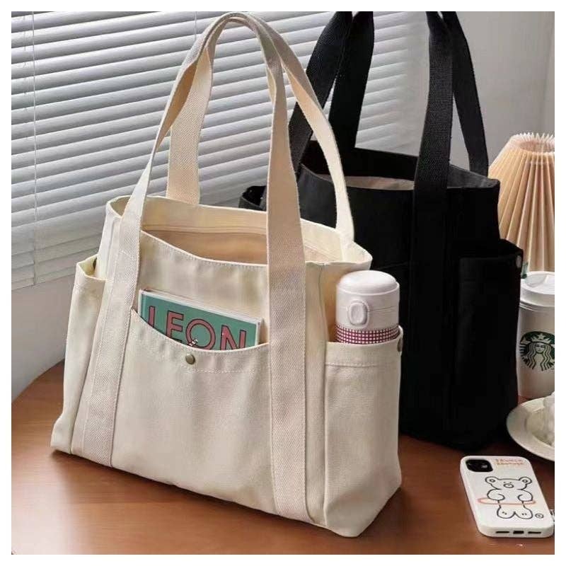 Large Capacity Canvas Shoulder Bag: BLACK
