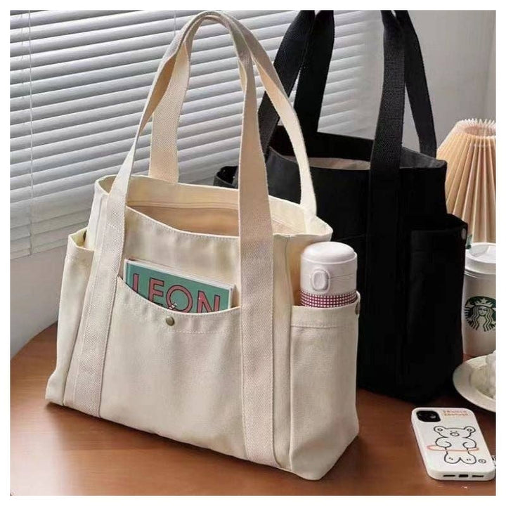 Large Capacity Canvas Shoulder Bag: DEEP BEIGE