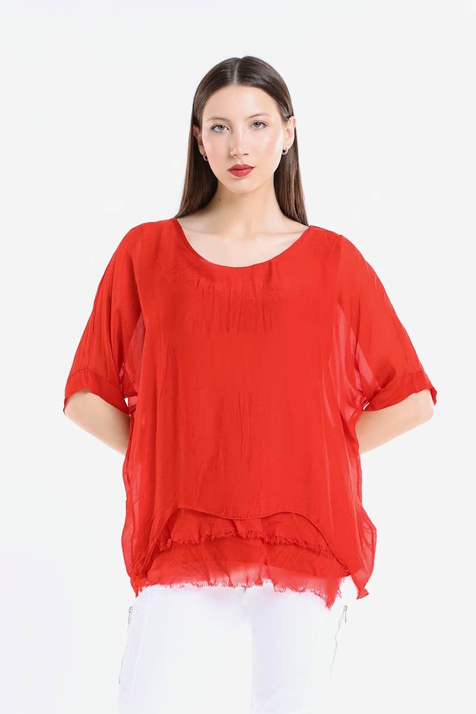 Adriana Silk Raw Edge Top (BQ209): Black