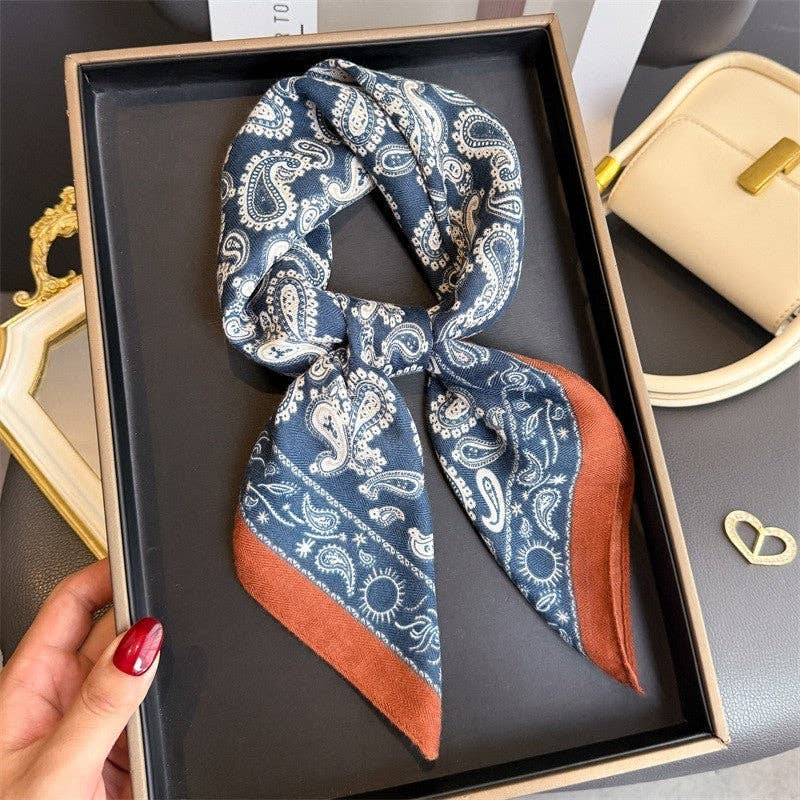 Sheer Trend - Fashion Print Square Scarf: MING BLUE