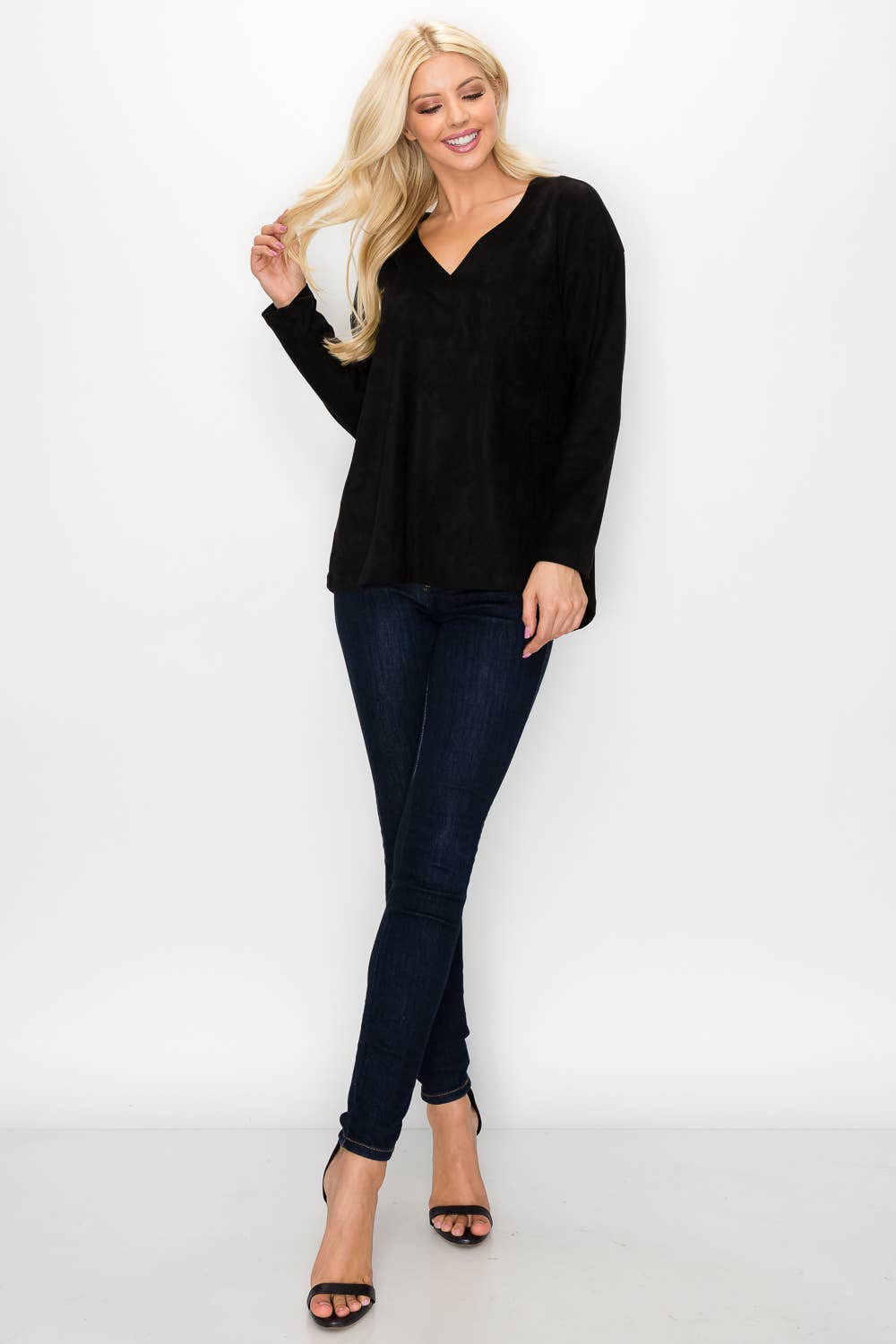 Andrea Stretch Suede Top: BLACK / XL / A5415