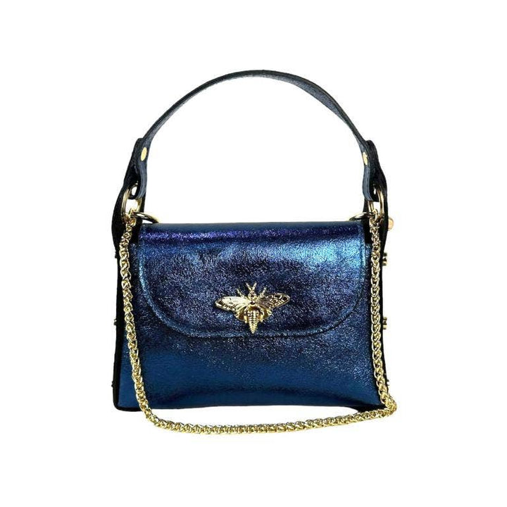 Metallic Leather Bag w/ Studs and Bee: Fuchsia