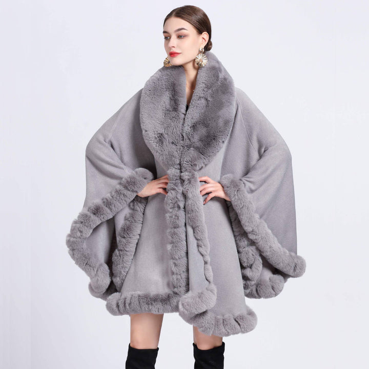 628 Soft super snuggling poncho with faux fur trim details: Pink