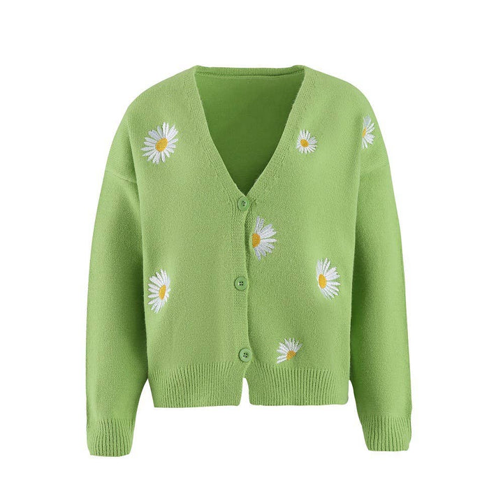 Daisy Pattern V-neck Cardi: Black / S