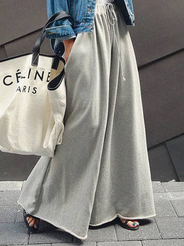 Loose Urban Gray Wide Leg Elastic Waist Pants: BLACK / M