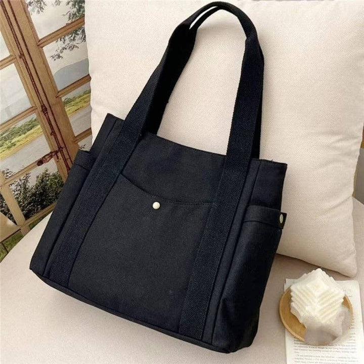 Large Capacity Canvas Shoulder Bag: BLACK