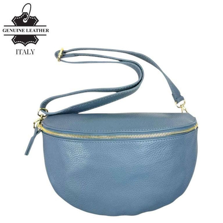 Large Italian Leather Waist Bag: Orange