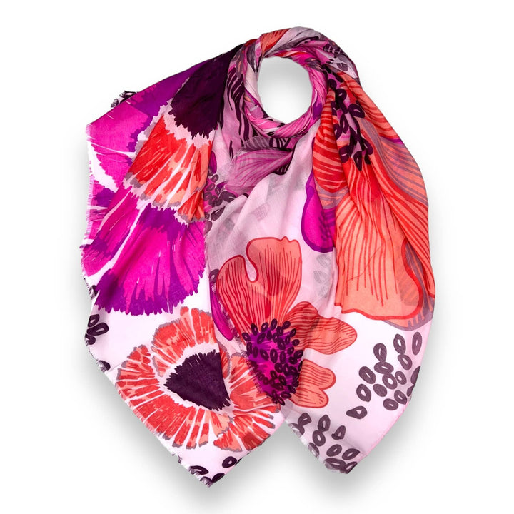 Big flower printed scarf: Grey