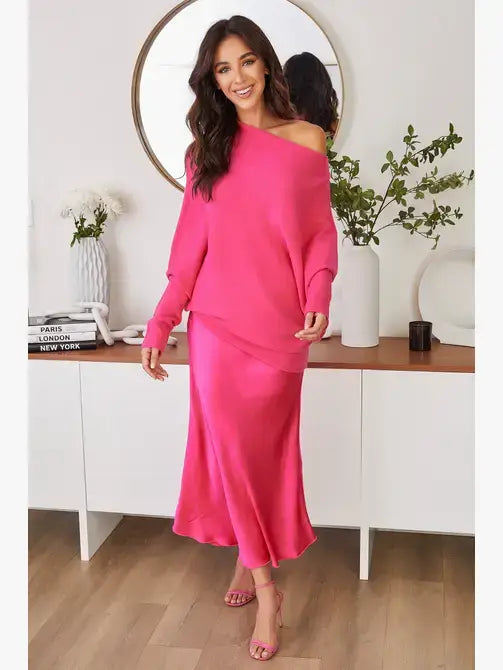 ASYMMETRICAL SWEATER (FUCHSIA):M/L