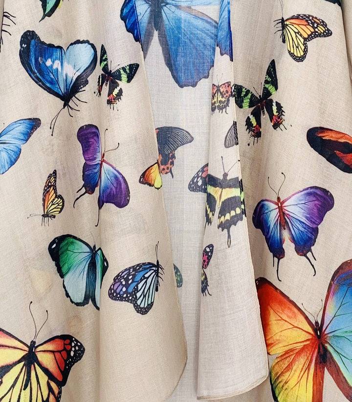 JC081101 Brown-Multi Butterfly Kimono