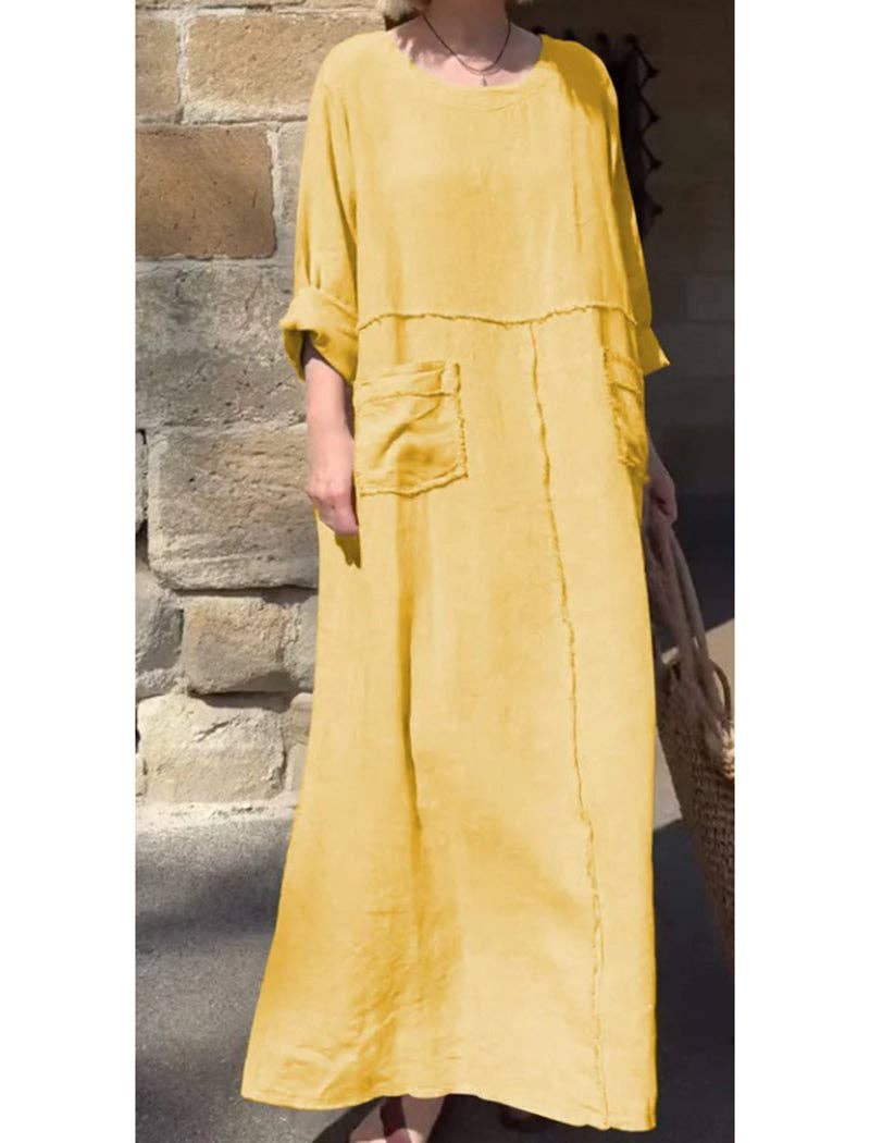 Pocket Maxi Dress: APRICOT / M