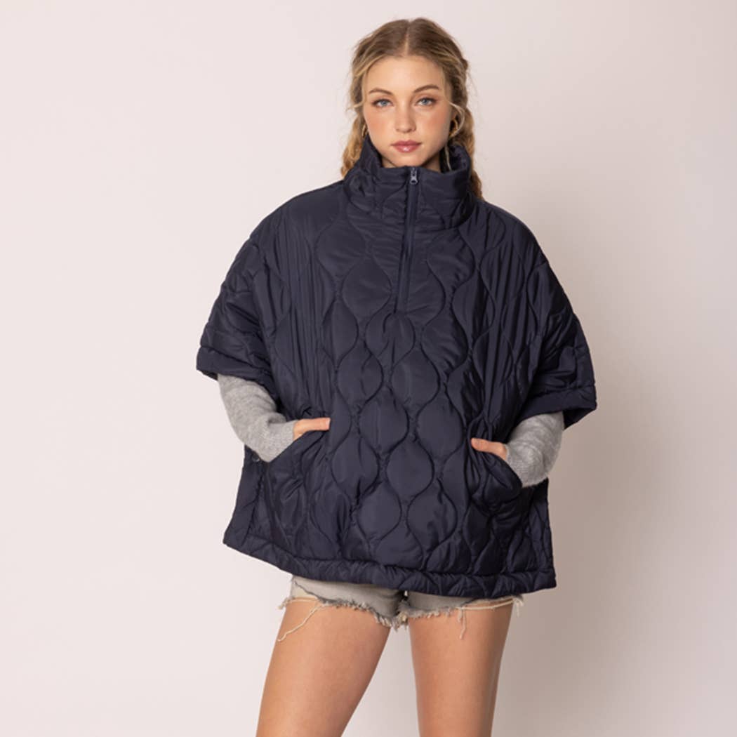 Quilted Cape Poncho Jacket : IVY / O/S