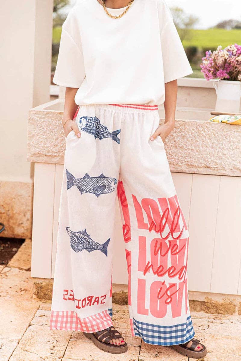 Wide-Leg Casual Pants: PINK / M