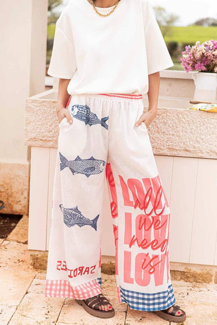 Wide-Leg Casual Pants: PINK / M