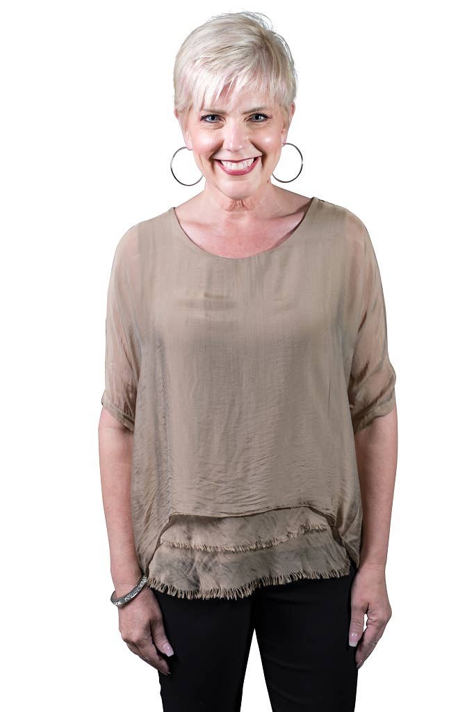 Adriana Silk Raw Edge Top (BQ209): Black