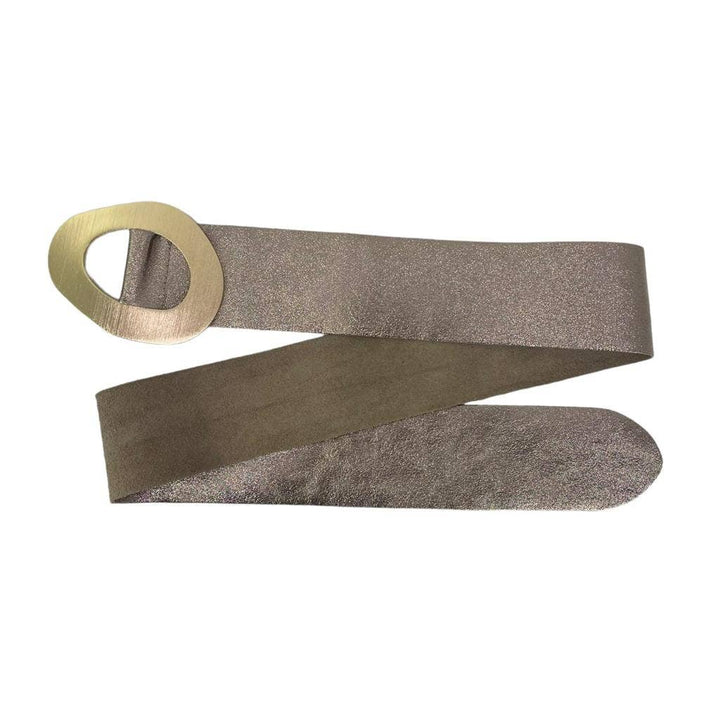 Metallic Leather Suede Belt : Olive green