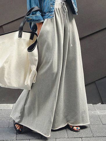 Loose Urban Gray Wide Leg Elastic Waist Pants: BLACK / M