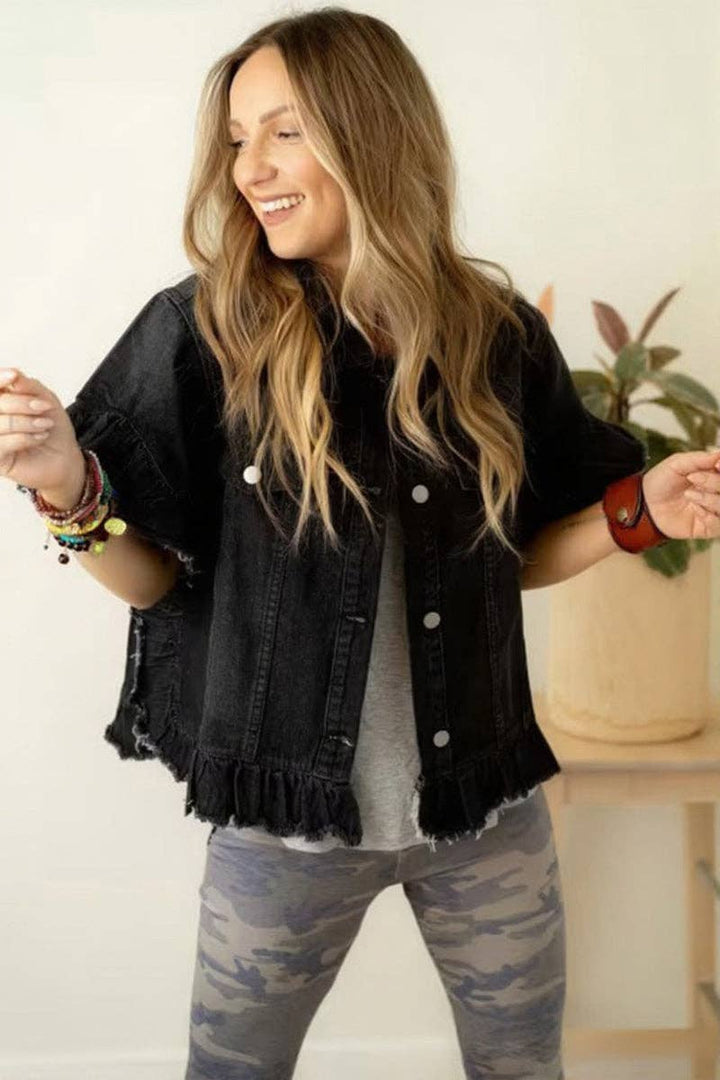Frayed Denim Jacket: BLUE / L