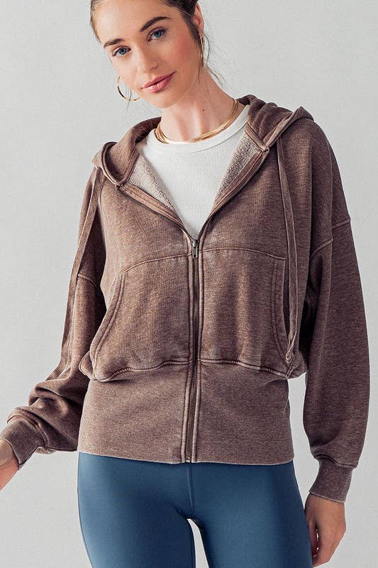 WASHED ZIP UP HOODIE JKT: BLUE FOG