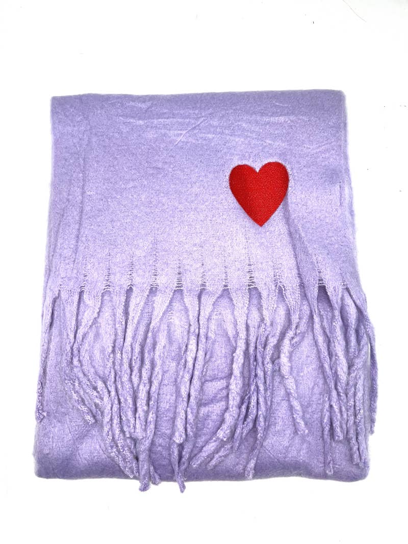 Big fringe scarf with embroidered heart : White