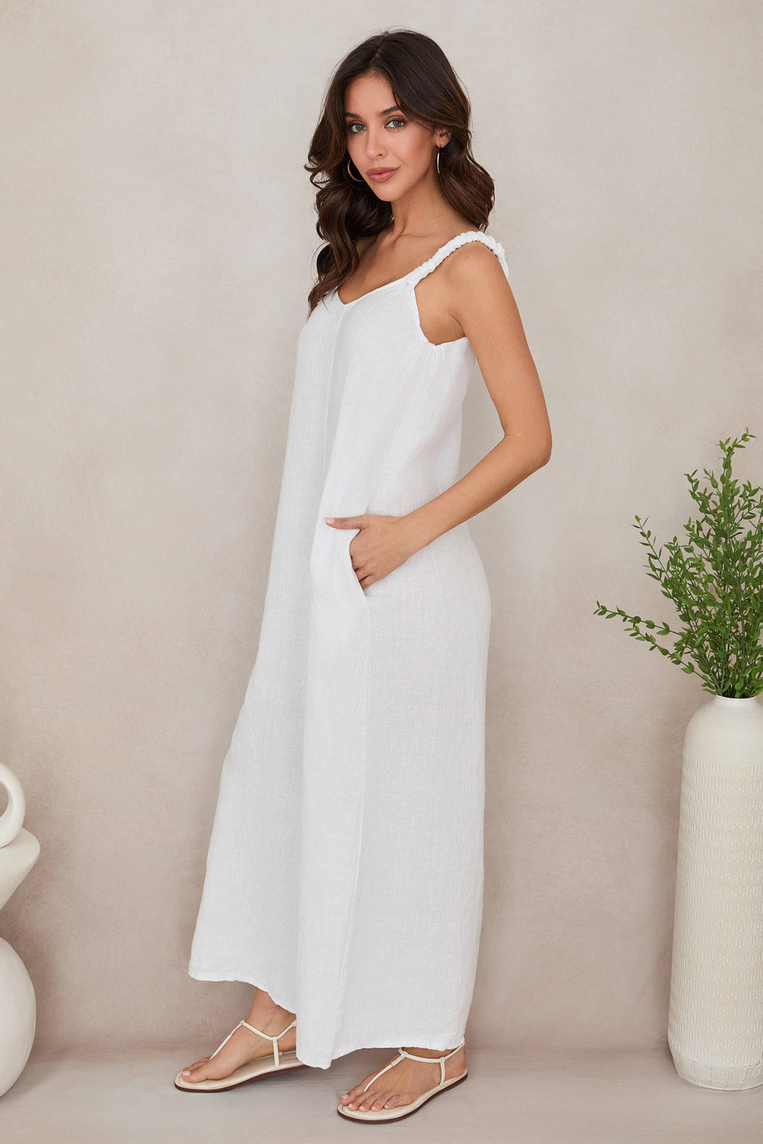 RAW EDGE MAXI DRESS: White / S