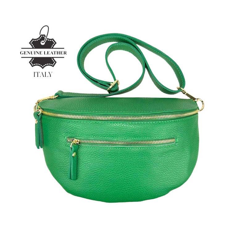 Large Italian Leather Waist Bag: Silver