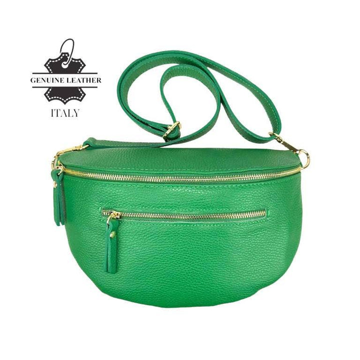 Large Italian Leather Waist Bag: Silver