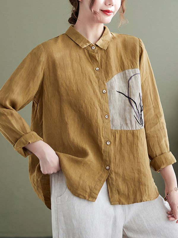 Loose Embroidered Shirts: BLACK / M